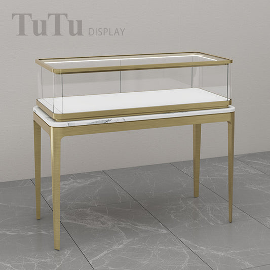 DM339 Filleted Corner Glass Showcase Metal Legs