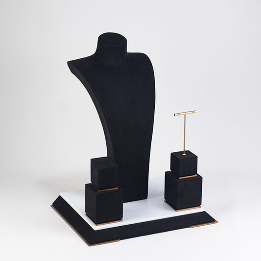 DS056 Black Jewellery Display Stand Set with Marble