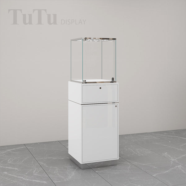 FA26 Pedestal Display Case w/ Base Cabinet, Locking Glass Door, Led Top Lights