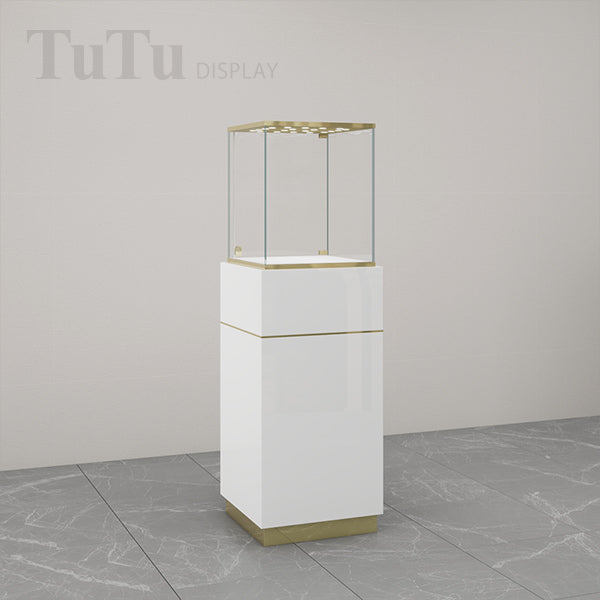 FA26 Pedestal Display Case w/ Base Cabinet, Locking Glass Door, Led Top Lights