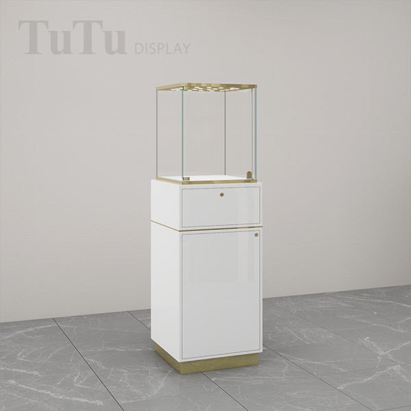 FA26 Pedestal Display Case w/ Base Cabinet, Locking Glass Door, Led Top Lights