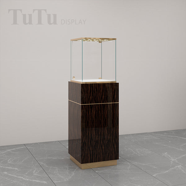FA26 Pedestal Display Case w/ Base Cabinet, Locking Glass Door, Led Top Lights