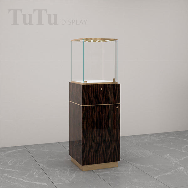 FA26 Pedestal Display Case w/ Base Cabinet, Locking Glass Door, Led Top Lights