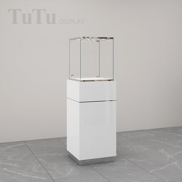 FA26 Pedestal Display Case w/ Base Cabinet, Locking Glass Door, Led Top Lights