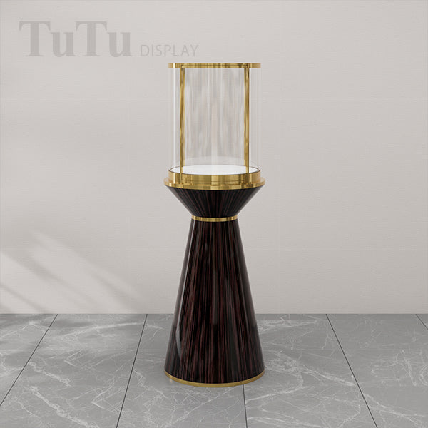 MT34 Round Display Case w/ Cone Base, Locking Glass Door, Led Top Lights