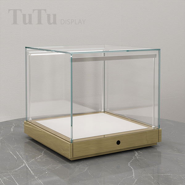 S135 Golden Countertop Glass Display Case Lighted Showcase
