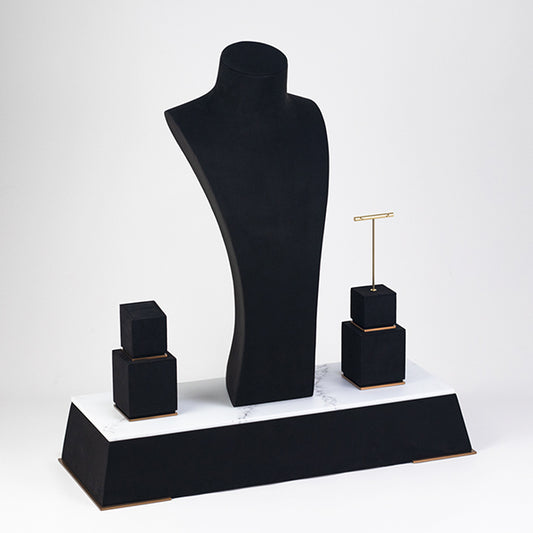 DS057 Black Jewellery Display Stand Set with Marble