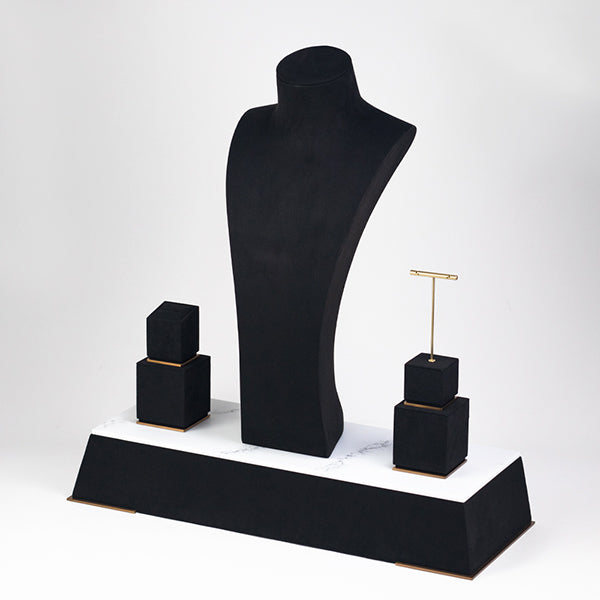 DS057 Black Jewellery Display Stand Set with Marble