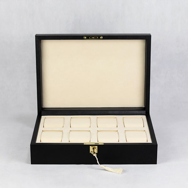 BX020 Luxury Black Watch Display Case with Lock 8 Grids