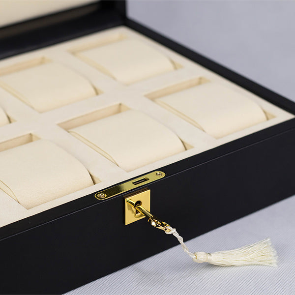 BX020 Luxury Black Watch Display Case with Lock 8 Grids