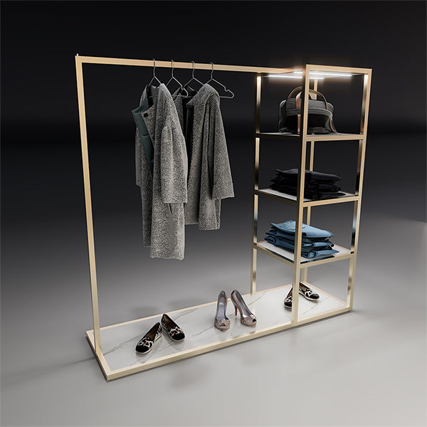 CR018 Clothes Rack Retail Displays Stand with 4 Shelves Marble