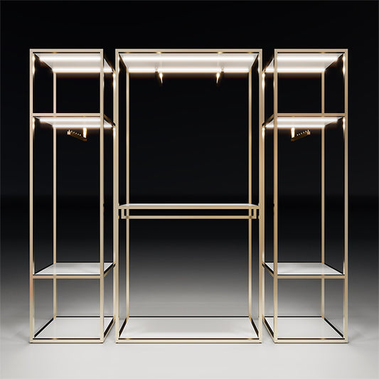 CR019 Custom Clothing Store Racks and Shelves Set Lighted