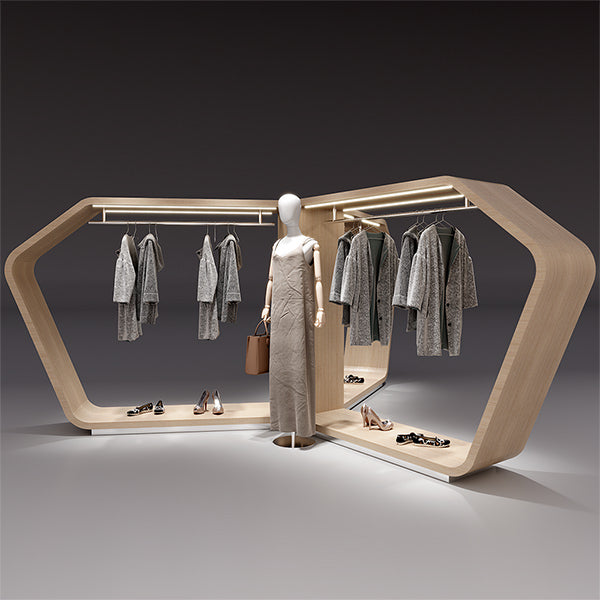 CR044 Garment Store Large Clothes Display Hanging Rail Set Lighted