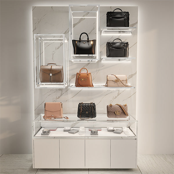 CR060 Wall Mounted Glass Lighted Handbag Display Shelf