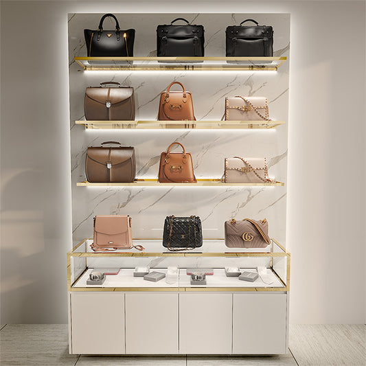 CR060 Wall Mounted Glass Lighted Handbag Display Shelf
