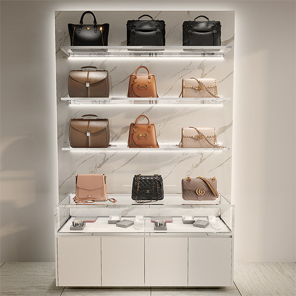 CR060 Wall Mounted Glass Lighted Handbag Display Shelf