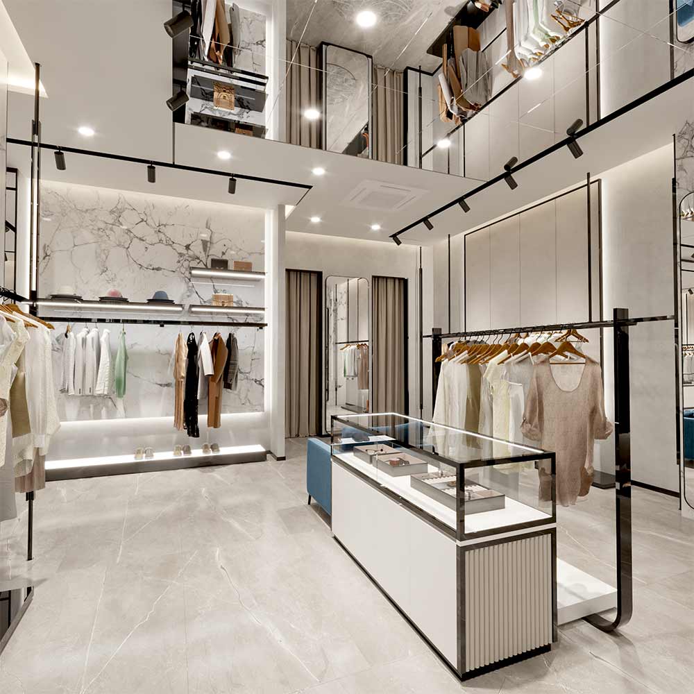 CR076 Boutique Wall Mounted Display Shelves and Hanging Rail