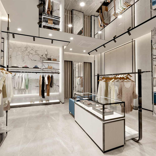 CR076 Boutique Wall Mounted Display Shelves and Hanging Rail