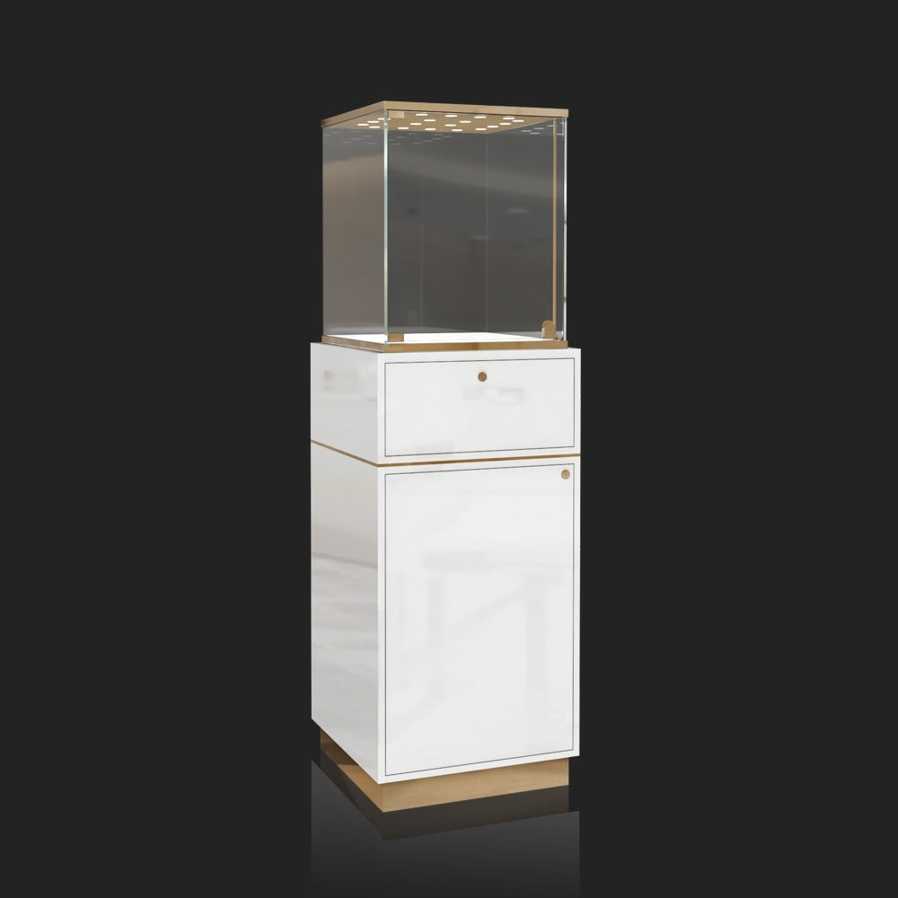 FA26 Pedestal Display Case w/ Base Cabinet, Locking Glass Door, Led Top Lights