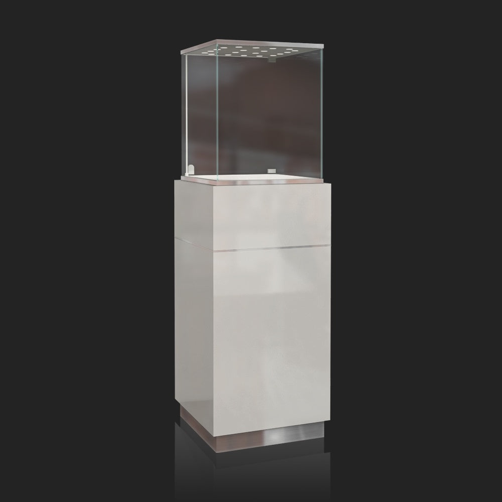 FA26 Pedestal Display Case w/ Base Cabinet, Locking Glass Door, Led Top Lights