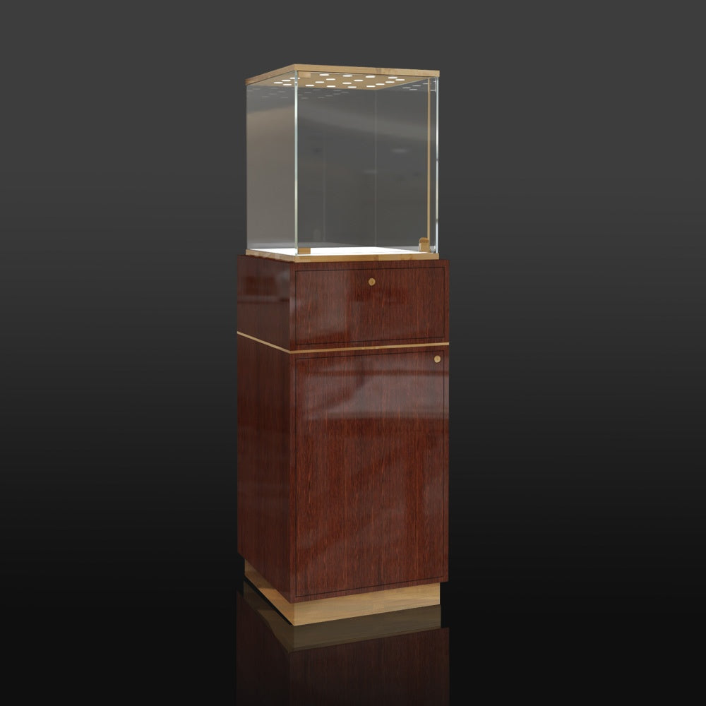 FA26 Pedestal Display Case w/ Base Cabinet, Locking Glass Door, Led Top Lights