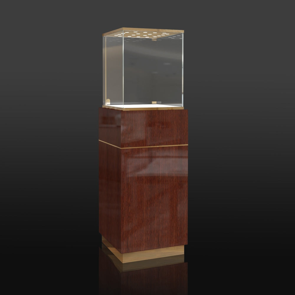 FA26 Pedestal Display Case w/ Base Cabinet, Locking Glass Door, Led Top Lights