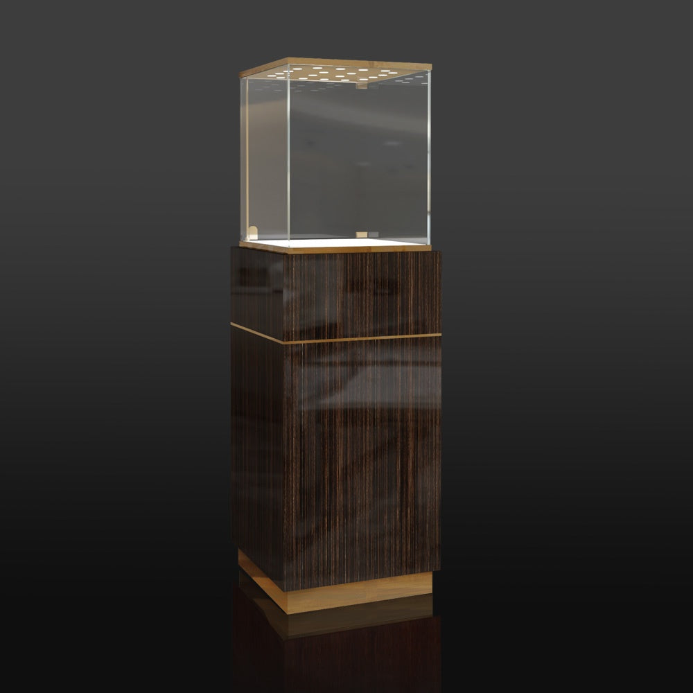 FA26 Pedestal Display Case w/ Base Cabinet, Locking Glass Door, Led Top Lights