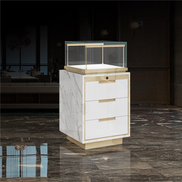 MT25 Marble Window Display Case w/ Pedestal Storage, LED Lights