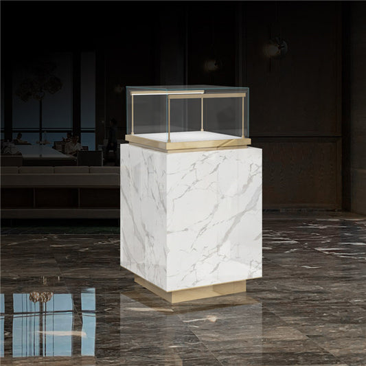 MT25 Marble Window Display Case w/ Pedestal Storage, LED Lights