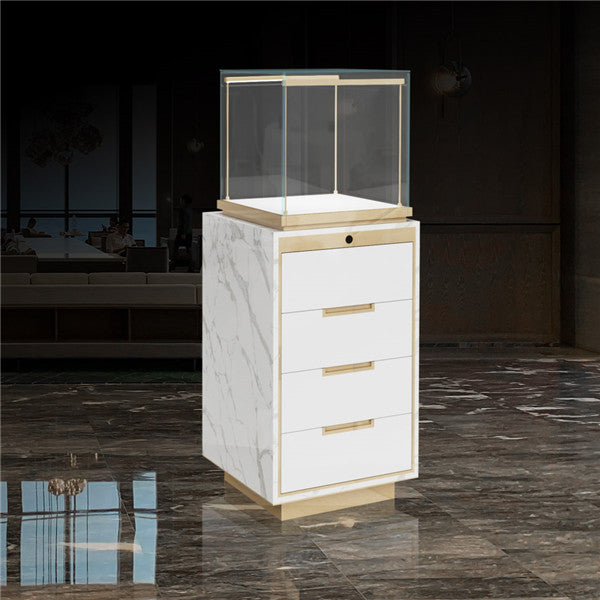 MT25 Marble Window Display Case w/ Pedestal Storage, LED Lights