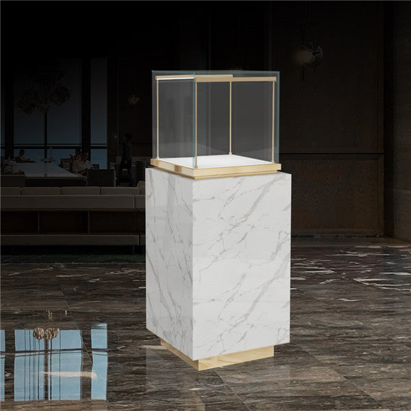 MT25 Marble Window Display Case w/ Pedestal Storage, LED Lights