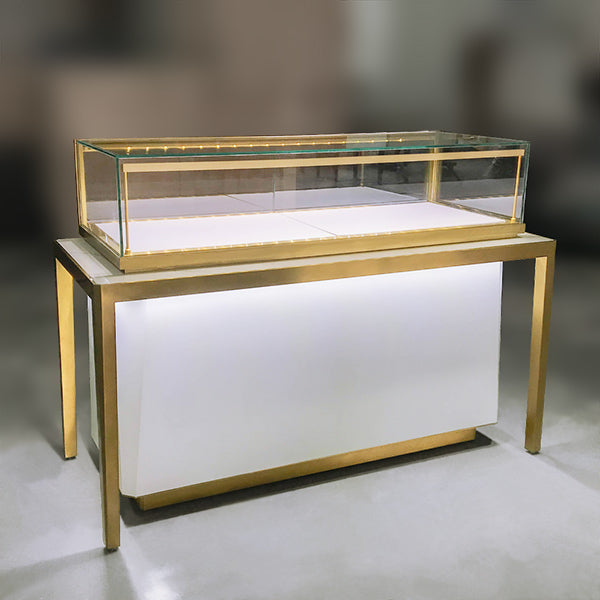 MT26 Jewelry Display Counter w/ Marble Countertop, Base Storage, RFID Locking Drawer