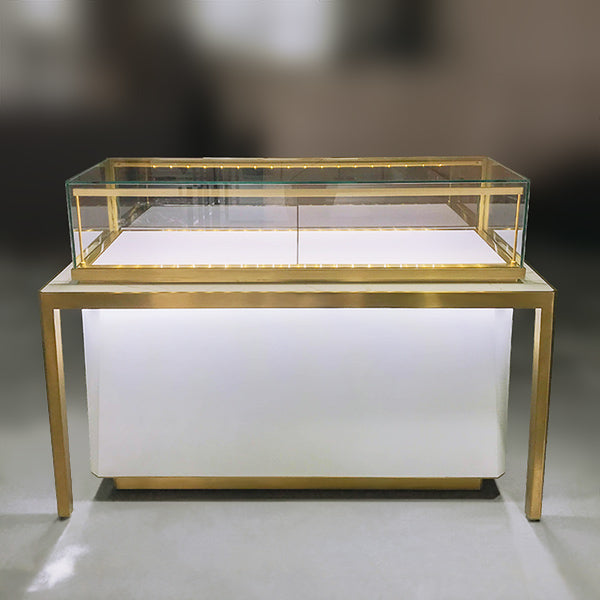 MT26 Jewelry Display Counter w/ Marble Countertop, Base Storage, RFID Locking Drawer