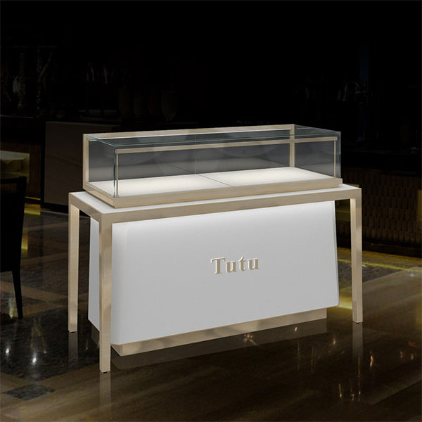 MT26 Jewelry Display Counter w/ Marble Countertop, Base Storage, RFID Locking Drawer
