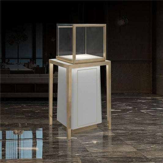 MT27 Luxury Pedestal Showcase w/ Metal Legs & Base Cabinet, RFID Locking Drawer, Led Bars