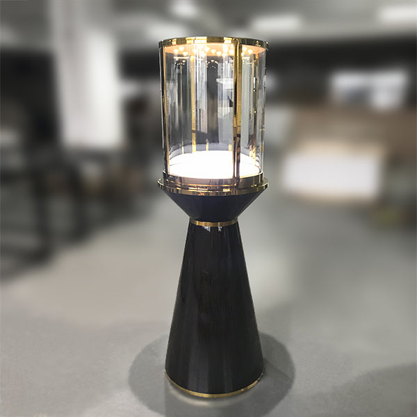 MT34 Round Display Case w/ Cone Base, Locking Glass Door, Led Top Lights