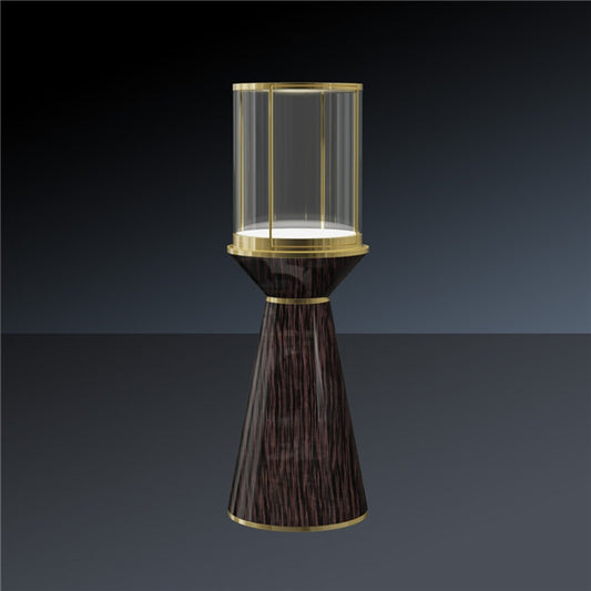 MT34 Round Display Case w/ Cone Base, Locking Glass Door, Led Top Lights