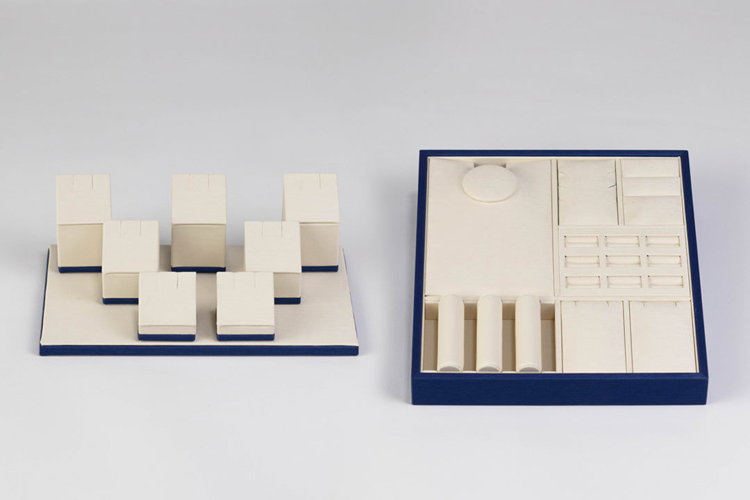 [DISPLAYS] Royal Blue and Ecru Trays and Holders – TUTU DISPLAY