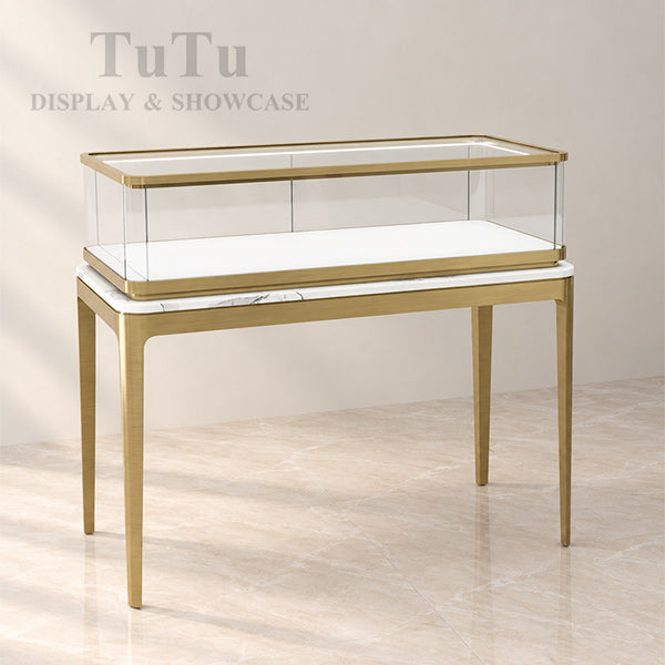 DM339 Filleted Corner Glass Showcase Metal Legs