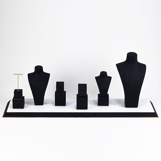 DS058 Black Jewellery Display Stand Set with Marble