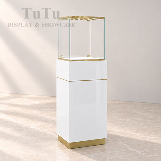 FA26 Pedestal Display Case w/ Base Cabinet, Locking Glass Door, Led Top Lights