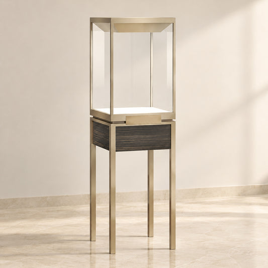 MT02  Stainless Steel Top Rotate Lighting Glass Showcase