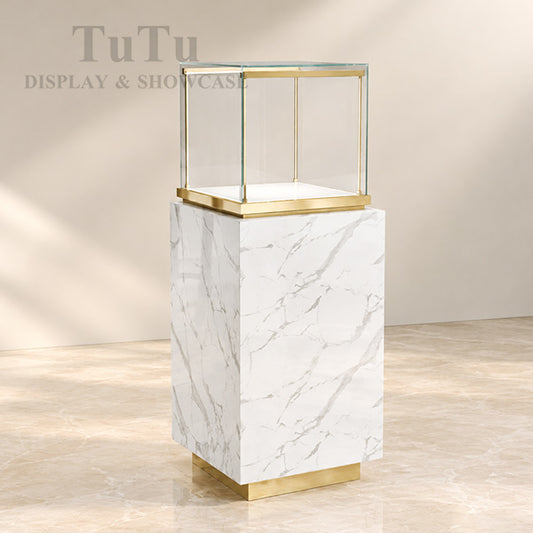 MT25 Marble Window Display Case w/ Pedestal Storage, LED Lights