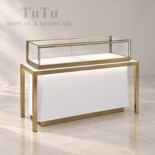 MT26 Jewelry Display Counter w/ Marble Countertop, Base Storage, RFID Locking Drawer