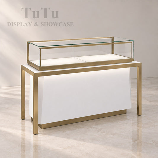 MT26 Jewelry Display Counter w/ Marble Countertop, Base Storage, RFID Locking Drawer
