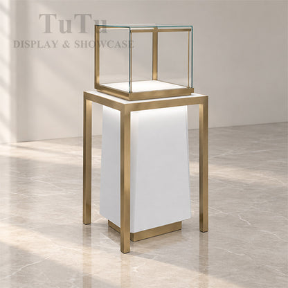 MT27 Luxury Pedestal Showcase w/ Metal Legs & Base Cabinet, RFID Locking Drawer, Led Bars