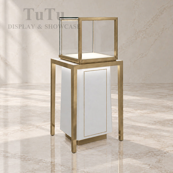 MT27 Luxury Pedestal Showcase w/ Metal Legs & Base Cabinet, RFID Locking Drawer, Led Bars