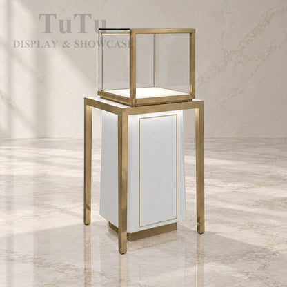 MT27 Luxury Pedestal Showcase w/ Metal Legs & Base Cabinet, RFID Locking Drawer, Led Bars