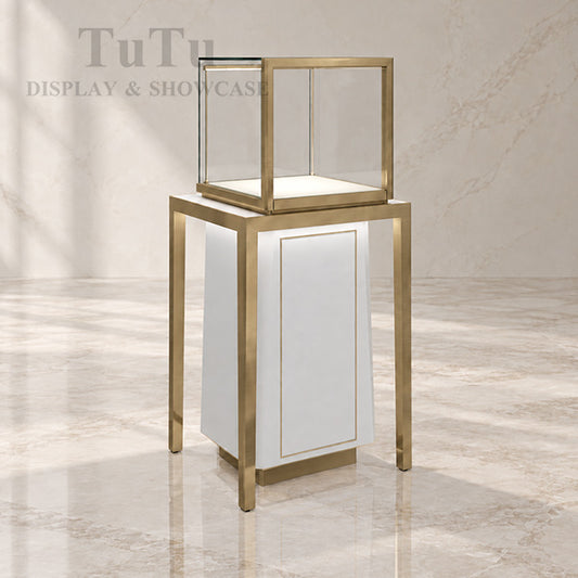 MT27 Luxury Pedestal Showcase w/ Metal Legs & Base Cabinet, RFID Locking Drawer, Led Bars