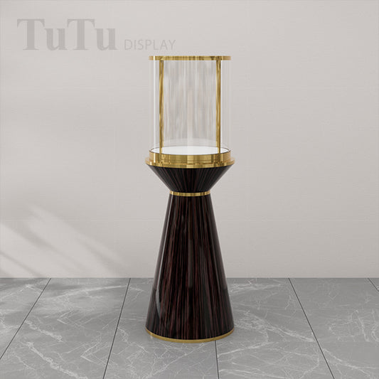 MT34 Round Display Case w/ Cone Base, Locking Glass Door, Led Top Lights